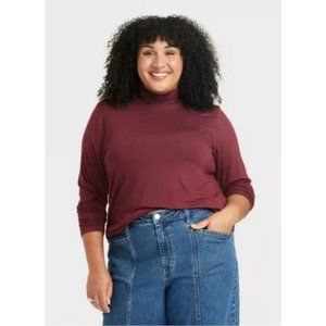 Womens' Long Sleeve Jersey Mock Turtleneck-Burgundy-Ava & Viv
